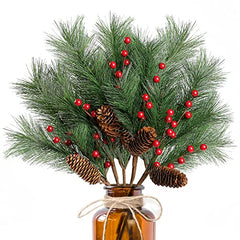 5 Pack Christmas Berries Pine Picks w/ Pinecones
