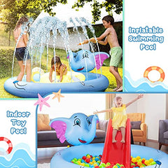 Inflatable Sprinkler Pool for Kids Dog 68" Kiddie Pool Baby Swimming Splash Pad for Learning Water Toys for All Age