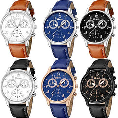 6 Pack Men's Leather Quartz Wrist Watch