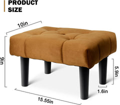 Small Footstool Ottoman,Velvet Soft Footrest w/ Wood Legs Extra Seating for Living Room (Coffee 1PACK)