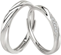 New Sterling Silver Couple Rings Set, Adjustable, I Love You Wedding Rings