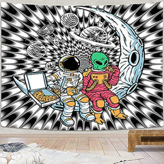 Cool Black & White Astronaut Trippy Tapestry Funny Alien on Moon Wall Decor
