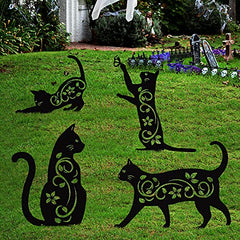 4 Pack Black Cat Silhouette Cute Metal Halloween Stakes