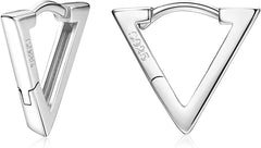 925 Sterling Silver Small Hoop Earrings 18K Gold Plated, Silver Triangle Huggie Hoop Earrings