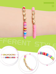 24 Pcs Colorful Kids Bracelet Adjustable Flat Beads Letter Heart Evil Eye Bracelets