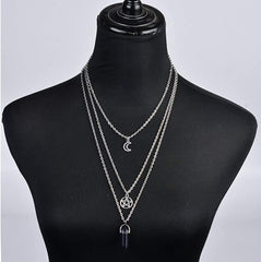 Moon Pentagram Necklace Pentacle Crystal Chakra Charm, A-Dark Blue Starry sky stone-3pcs