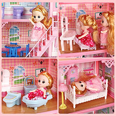 11 Rooms Huge Dollhouse with 2 Dolls and Colorful Light, 31" x 28" x 27" Dream House