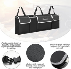 Backseat Hanging Organizer for SUV, Truck, MPV, Waterproof, Collapsible Cargo Storage Bag with 4 Pockets, Car Interior Accessories (Black)
