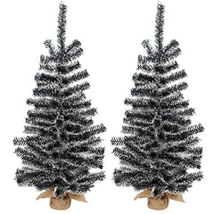 Set of 2 30" Mini Christmas Tree w/ Wooden Boxes
