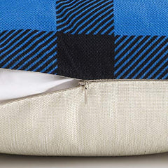 Set of 4 Christmas Decorations Black and Blue Buffalo Plaid Winter Holiday Cushion  Cover 18x18.