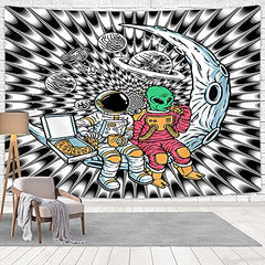 Cool Black & White Astronaut Trippy Tapestry Funny Alien on Moon Wall Decor