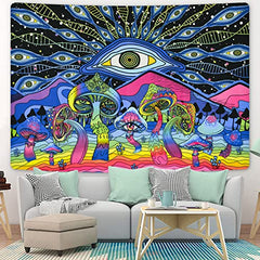 Trippy Mushroom Psychedelic Eyes Tapestries (51.2 x 59.1 inches)
