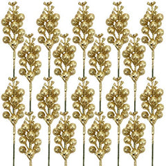 Glitter Berry Stems-20 Pcs 7.8 Inch Artificial Christmas Tree Picks Decoration