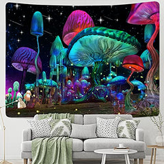 Psychedelic Mushroom Fantasy Waves Starry Sky Tapestry Trippy Wall Decoration