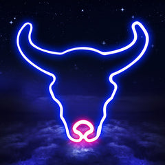 Blue Pink Neon Sign Cow Decoration Powered
