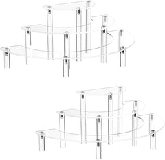 2 Pack Acrylic Risers Display Stand For Pop Figure, 3 Tier Clear Acrylic cupcake stand, Half Moon Dessert Stand for Display Or Collections (Acrylic Rods 2 set)