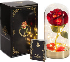 Glass Dome Red Rose Gift for Women - Pre-Lit Red Velvet Rose in Glass Dome