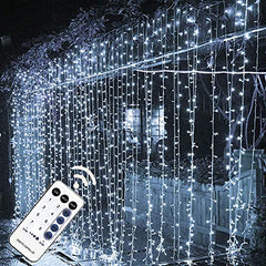 304 LED Curtain String Lights, 9.8 x 9.8 ft, 8 Modes Plug in w/ Remote