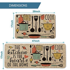 The Kitchen is The Heart of The Home Kitchen Mats Set of 2, 17x29 & 17x47 Inch