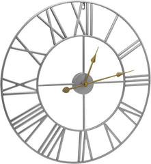 Analog Wall Clock - Roman Numeral Style, Battery Operated Decorative Clock - 24 Inches (Silver)