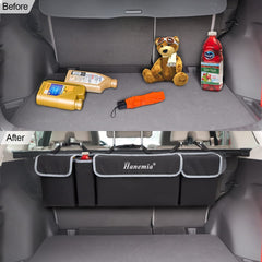 Backseat Hanging Organizer for SUV, Truck, MPV, Waterproof, Collapsible Cargo Storage Bag with 4 Pockets, Car Interior Accessories (Black)