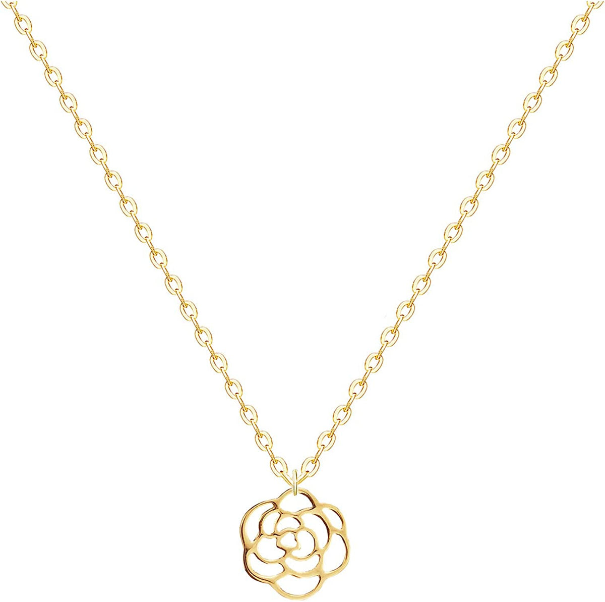 Tiny Gold Rose Choker Necklace, Dainty Cute Initial Pendant Necklace Rose