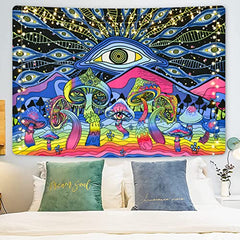 Trippy Mushroom Psychedelic Eyes Tapestries (51.2 x 59.1 inches)