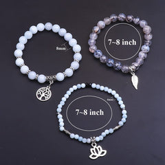 Tree of Life Yoga Healing Stone Bracelets, Multilayer Lotus Chakra, Aquamarine Dragon Pattern