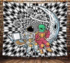 Cool Black & White Astronaut Trippy Tapestry Funny Alien on Moon Wall Decor