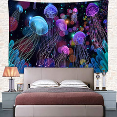 Under Sea Ocean Jellyfish Tapestry Wall Hanging Fantasy Magical Colorful Marine Life Tapestry