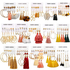 93 Pairs Colorful Earrings w/ Tassel Layered Ball Dangle Hoop