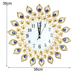15" Large 3D Wall Clock Watch  w/ Peacock Diamonds for Home Decoration