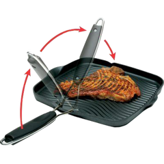 Grill Pan, 10"x10", with Foldable Handle