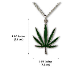 M****** Pot Leaf Green Enamel on Silver Finish Pewter Pendant Necklace for Men/Women