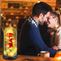 Rose Light Up Beauty & The Beast Rose Enchanted Rose in Glass Dome for Her, Red