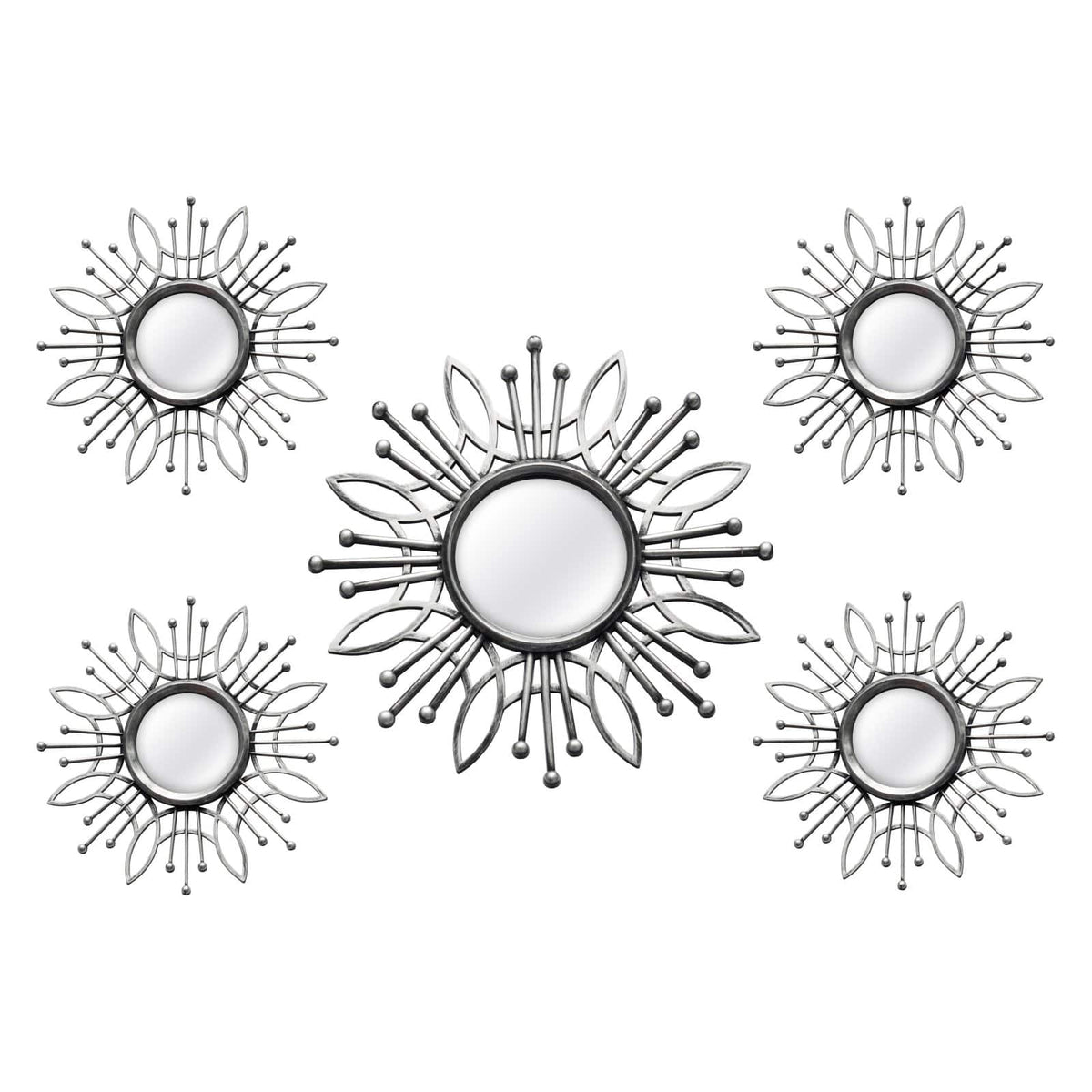 5 Piece Silver Burst Wall Mirror Home Decoration