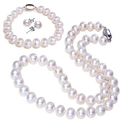Freshwater Cultured Pearl Necklace Set Includes Stunning Bracelet and Stud Earrings Jewelry for Women Gift