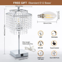 Set of 2 Silver Touch Control Crystal Table Lamp
