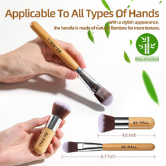 Makeup Brush Set 11Pcs Bamboo Synthetic Kabuki Brush Foundation Powder Blending Concealer Eye shadows Blush Cosmetics Brushes with Organizer Bag & Makeup Sponge