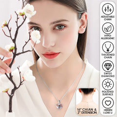 Preserved Rose w/ I Love You Necklace in 100 Languages Anniversary Gifts (A, Silver)