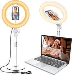 10.5'' Desk Ring Light with Phone Holder for Zoom Meetings/Video Calls/Makeup/Live Stream/Photo, Dimmable -White
