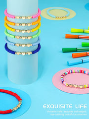 24 Pcs Colorful Kids Bracelet Adjustable Flat Beads Letter Heart Evil Eye Bracelets