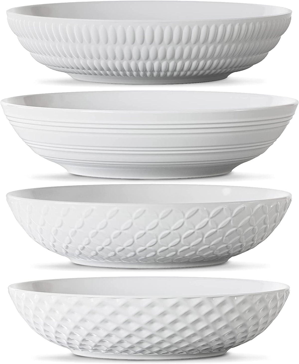 Premium Porcelain White Dinner Bowls Set of 4- 34oz -Textured White