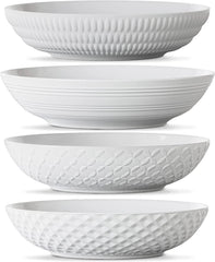 Premium Porcelain White Dinner Bowls Set of 4- 34oz -Textured White