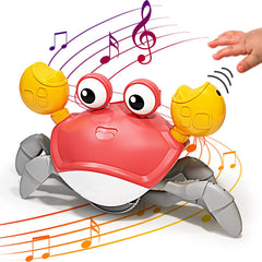 Red Crawling Crab Toys with Light Up, Interactive Musical w/ Automatically Avoid Obstacles, USB Rechargeable