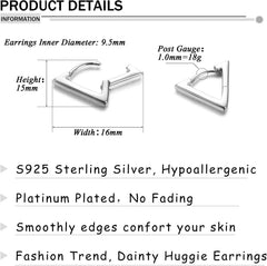 925 Sterling Silver Small Hoop Earrings 18K Gold Plated, Silver Triangle Huggie Hoop Earrings