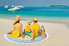 Large & Thick Microfiber Vintage Mandala Round Beach Towel Throw Blanket with fringed 62"x 62"
