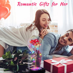 Rose Gifts for Mom, Eternal Glass Rose, Forever Rose Flower Lights in Glass Dome, Red