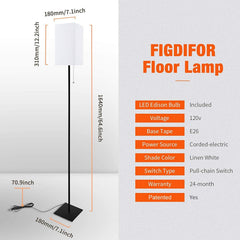 Floor Lamps for Living Room, Modern Standing Tall Lamp w/ Square Linen Shade, Bulb Included, Black
