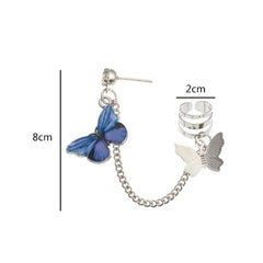 Purple Women Earring,1 Pack Punk Butterfly Dangle Ear Cuff Clip Chain Stud Earring Party Jewelry